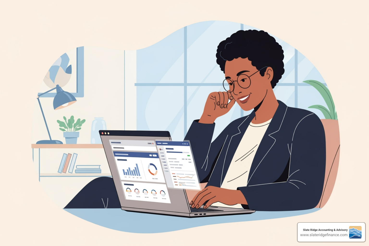small business owner looking relaxed reviewing finances on a laptop - Modern bookkeeping services small business owner looking relaxed reviewing finances on a laptop - Modern bookkeeping services