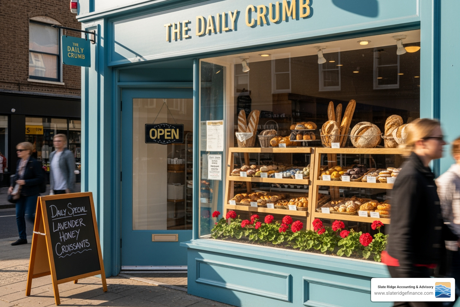 A vibrant and inviting storefront of a thriving small business, showcasing a well-maintained exterior and a 'Open' sign, symbolizing success and financial health. - accounts receivable outsourcing