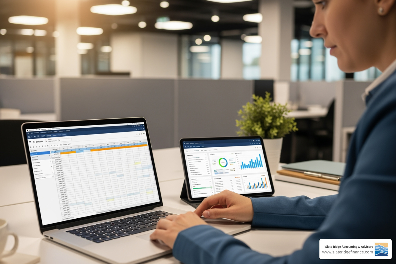 person using accounting software on a laptop and tablet - cost reduction strategies
