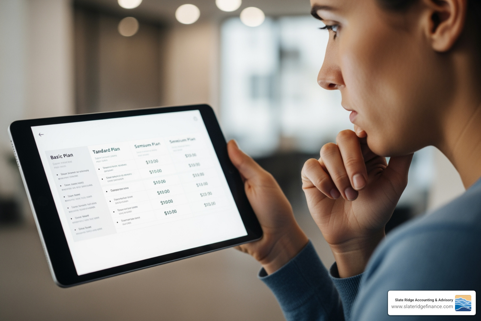 person comparing service options on a tablet - virtual tax preparation person comparing service options on a tablet - virtual tax preparation