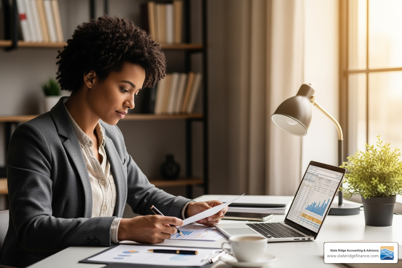 small business owner reviewing finances - virtual bookkeeper cost