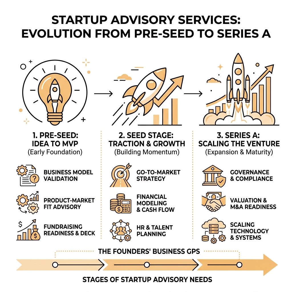 Types of startup advisory services and how they evolve from pre-seed to Series A - Advisory services for startups Types of startup advisory services and how they evolve from pre-seed to Series A - Advisory services for startups
