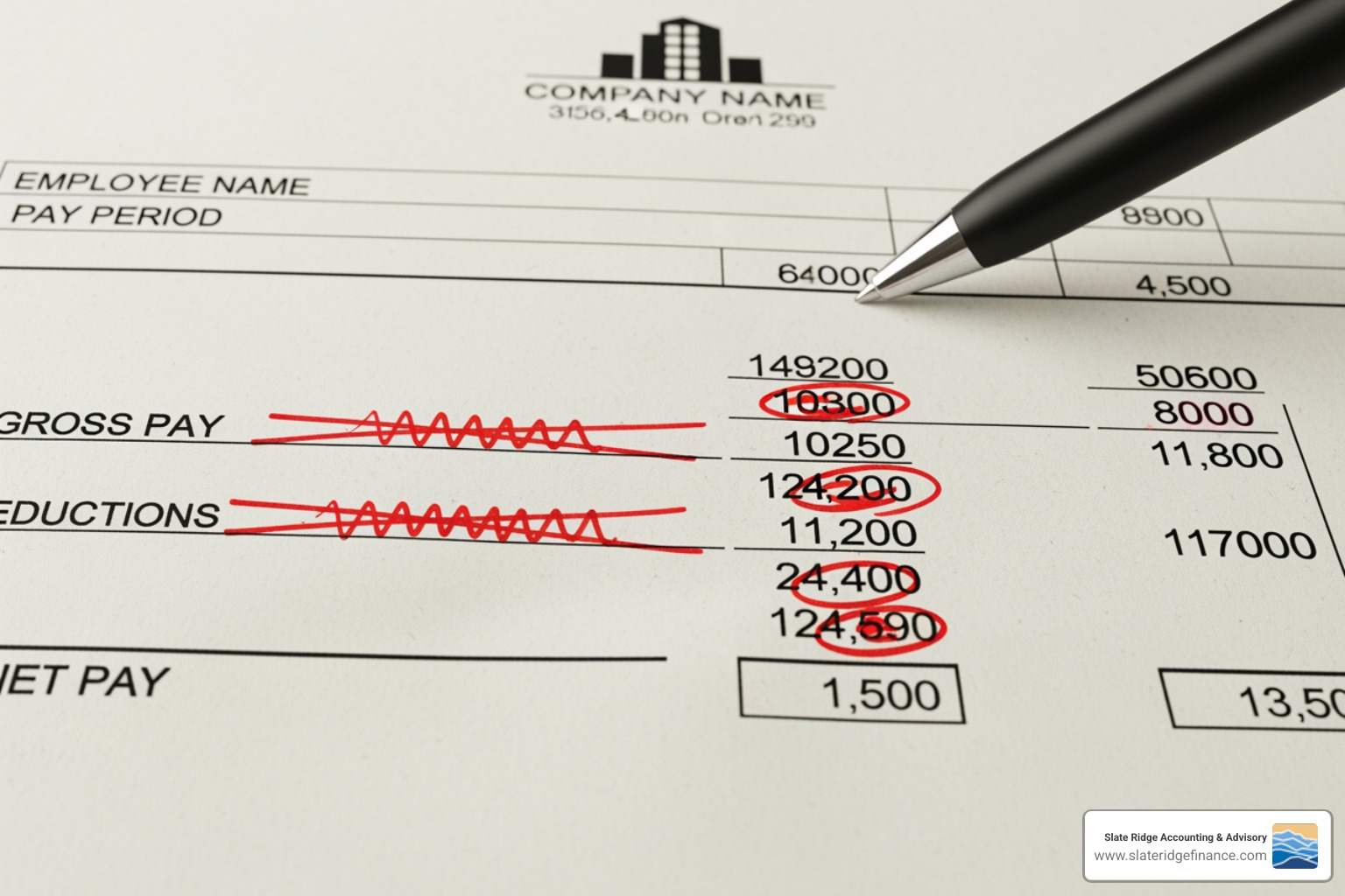 corrected paycheck with red marks - outsource payroll for small business