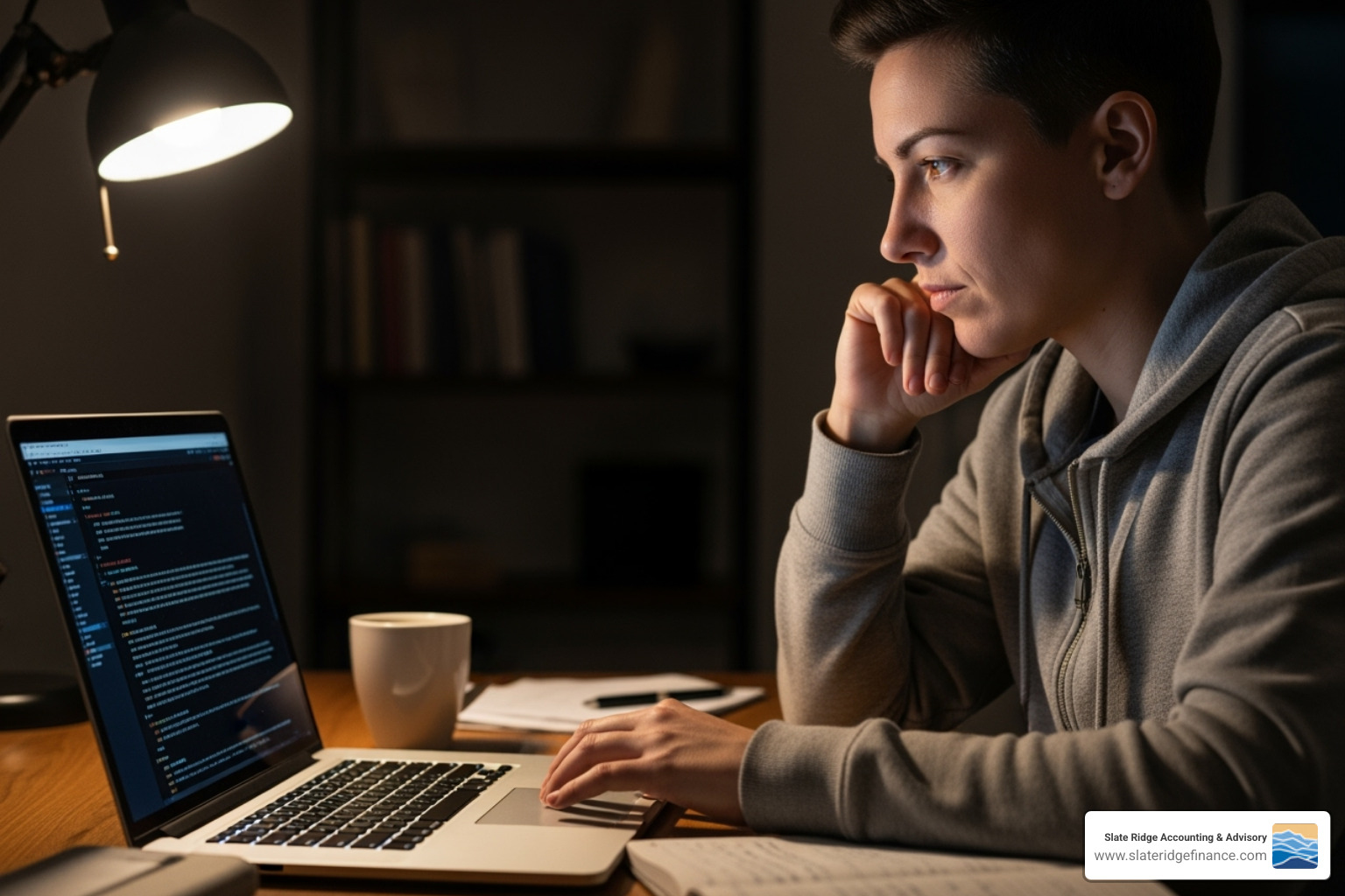 person looking thoughtfully at a laptop screen - virtual financial planning person looking thoughtfully at a laptop screen - virtual financial planning