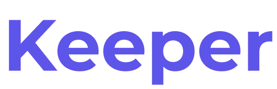 Purple Keeper logo with large, bold letters on a white background